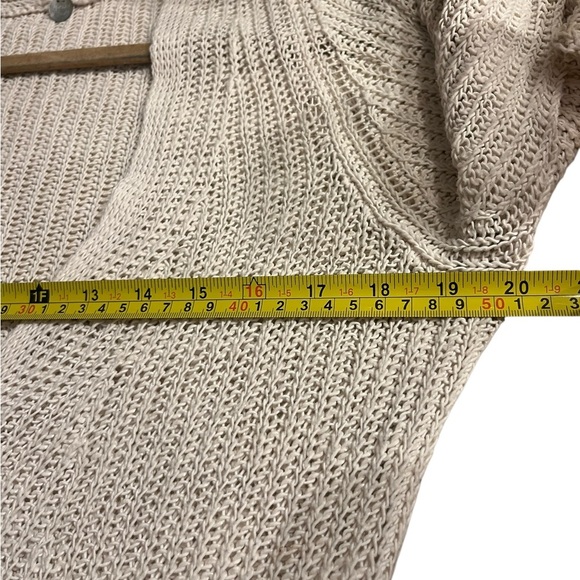 Margaret O’Leary Open Knit Sweater Cardigan Long Line Wooden Buttons Sz M - Picture 6 of 7